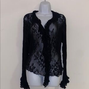 Black Lace Ruffle Long Sleeve Top